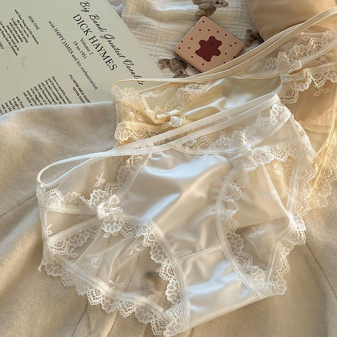 Sunsdew 레이스 리본 팬티 여성 통기성 섹시 순면 팬티 5P 세트