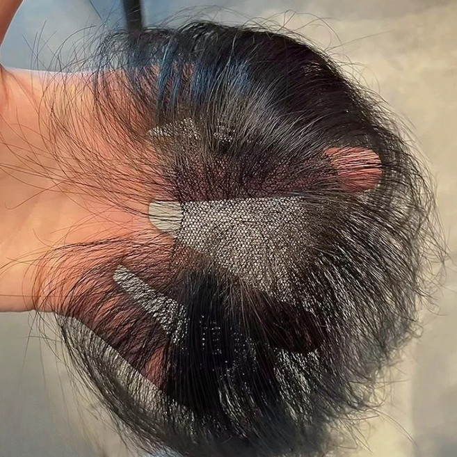 큐엔유 내추럴 여성 앞머리 가발 수제 인모 정수리 부분가발, 1개, 자연블랙 중간가르마 타입