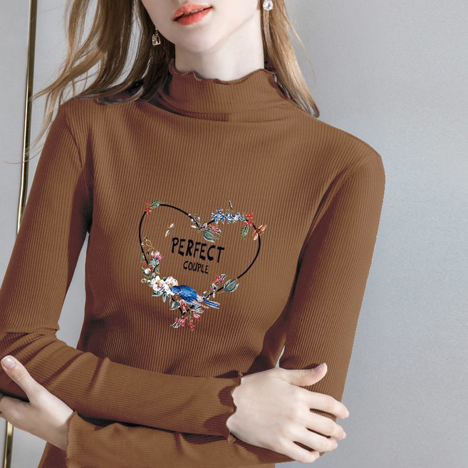 봄 가을 여성 목폴라티 빅사이즈 슬림핏 반폴라티 이너 목폴라 긴팔티 캐주얼 여자 얇은 긴팔 티셔츠 YJW