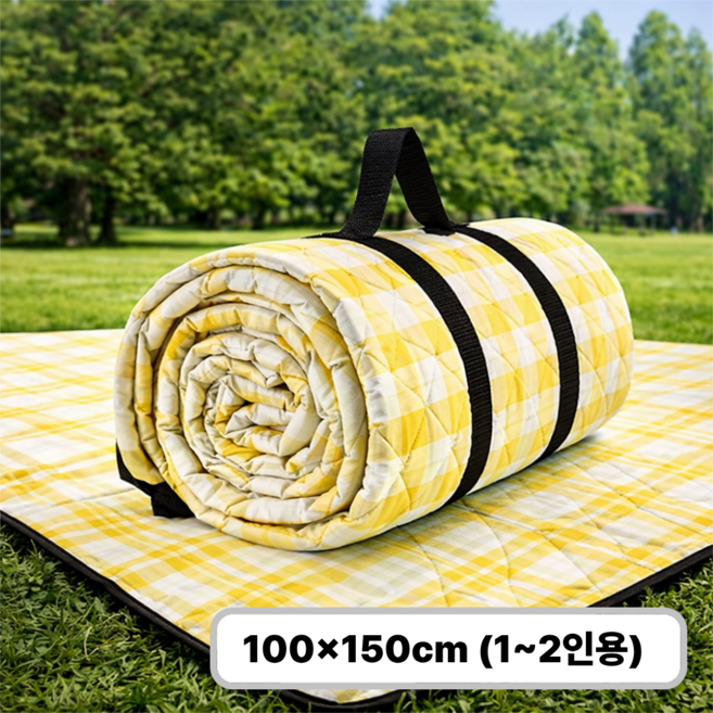 메일라 두터운 솜충전 피크닉 매트 휴대용 방수 방습 탄탄 캠핑 돗자리, 노랑체크