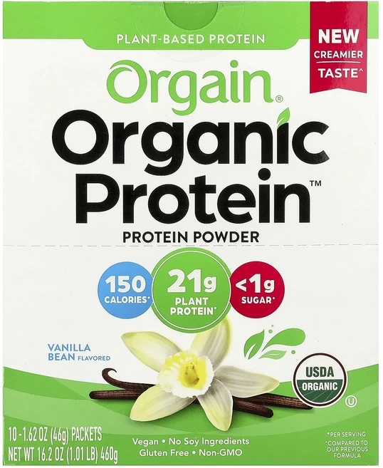 새해 건강을 선물하세요 Orgain Organic Protein 분말 식물성 바닐라빈 10팩 46g(1.62oz) 특별관리진행, OrgainOrganicProtein분말식물성바닐라빈1, 46g - 쿠팡