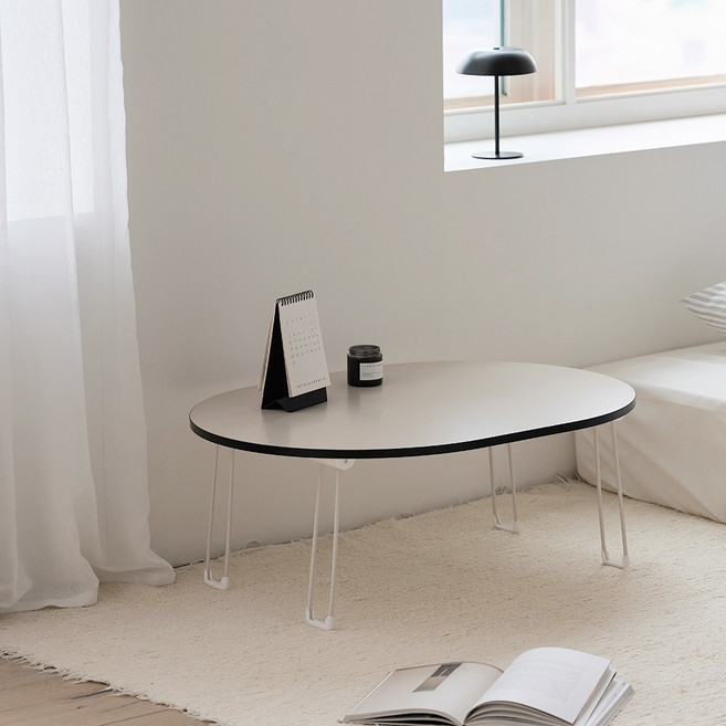 메종드꼼마 아크로 접이식 테이블 L 800 사각 타원 다용도 거실테이블, 타원 L, 블랙엣지+베이지