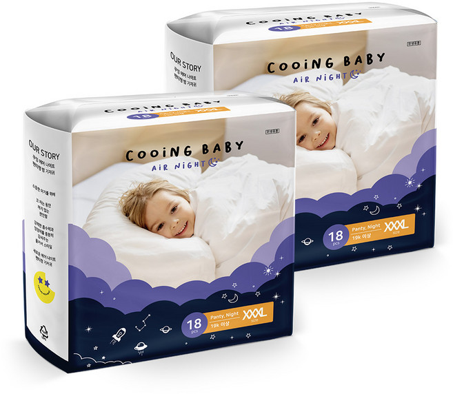 쿠잉 에어나이트 풀잠 팬티 기저귀 키즈, 점보형 이상(3XL), 36매