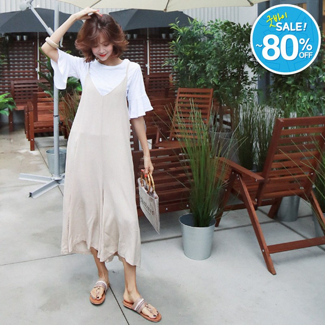 [퀸앤조이] 멜빵 통바지 린넨 점프수트