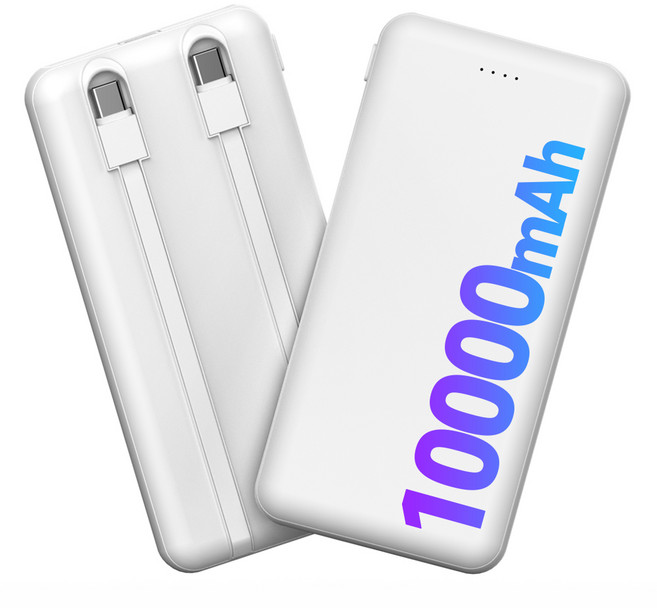 스마티 대용량 C타입 듀얼 케이블 일체형 보조배터리 10000mAh, 화이트, 단일