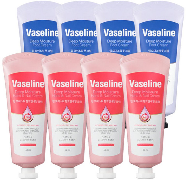 바세린 모이스춰 핸드크림 60ml 4개&풋크림 4개, 8개