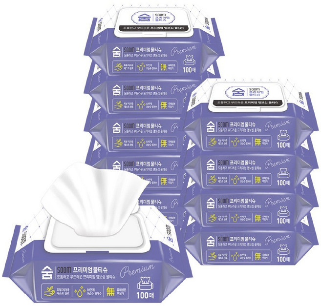 숨 프리미엄 물티슈 캡형 100매 10개