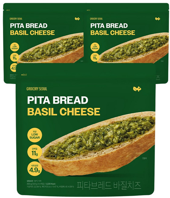 그로서리서울 피타브레드 바질치즈 480g 3봉(12개입), 3개