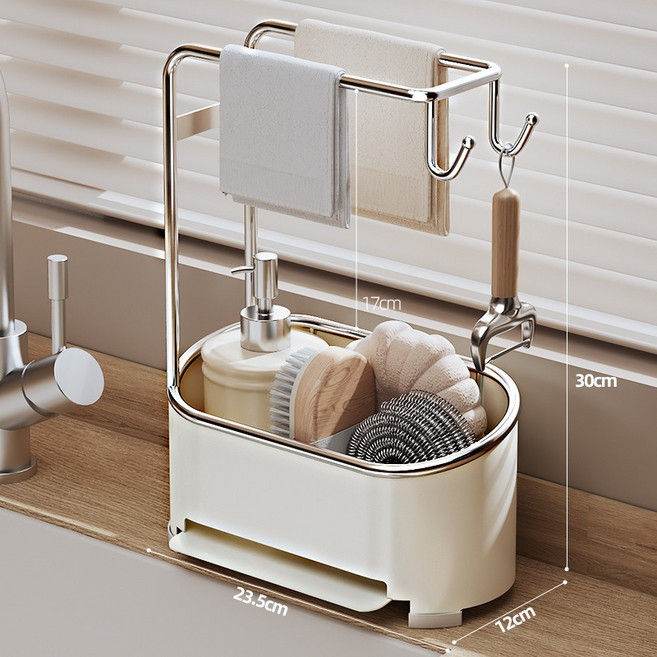 [SMTONE] 주방 수납 선반 싱크대 바구니 탄강재질 수세미걸이 행주걸이 자동물빠짐 수세미건조대 세제 수납 세면대 수세미받침대 스테인리스 S자 고리, 측면고리, 1개