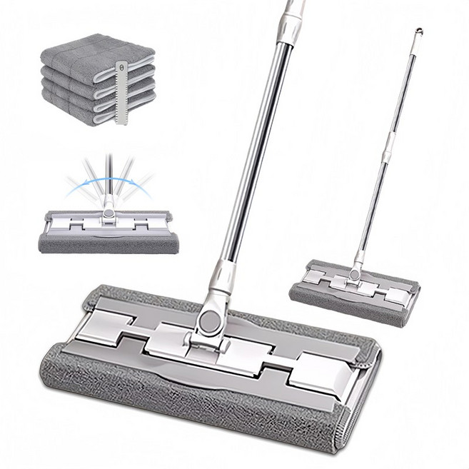 콜콜러브 집게형 청소밀대걸레 다용도 회전 밀대걸레 가정용 극세사걸레 리필4매 밀대 세트, 1세트