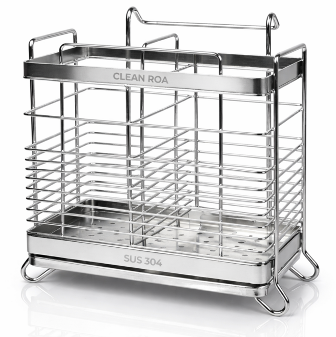 클린로아 304 스텐 물빠짐 수저통, 1개, 실버