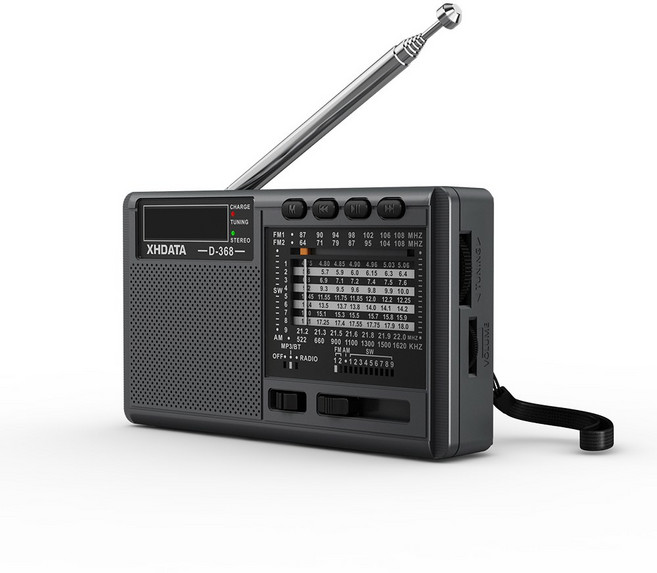 XHDATA D 368 휴대용 스테레오 라디오 FM AM SW MP3 플레이어 블루투스 TF 카드 USB 4 3W 스피커 충전식 배터리, without TF Card, 1) without TF Card