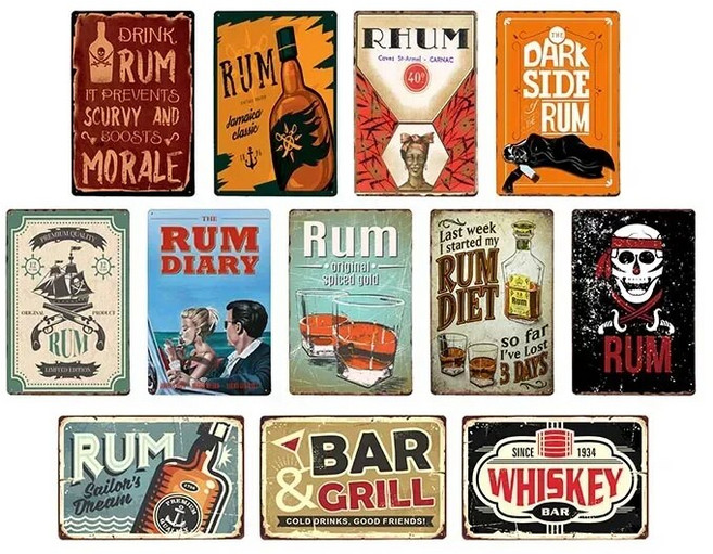 럼 와인 빈티지 금속 주석 사인 위스키 벽 포스터 펍 바 장식 레트로 아트 플레이트 20x30cm, 21)70210  40x30cm 12x16 Inches