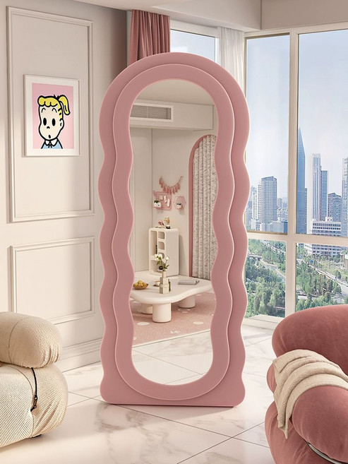 웨이브 전신거울 포토존 물결 거울 파우더룸 피팅룸 전신, 요정 핑크 스탠드 160x60