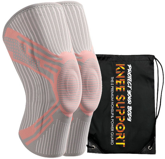 더에스 6중압박 스포츠 무릎보호대 좌우한세트+ 파우치, 연핑크그레이, 1세트