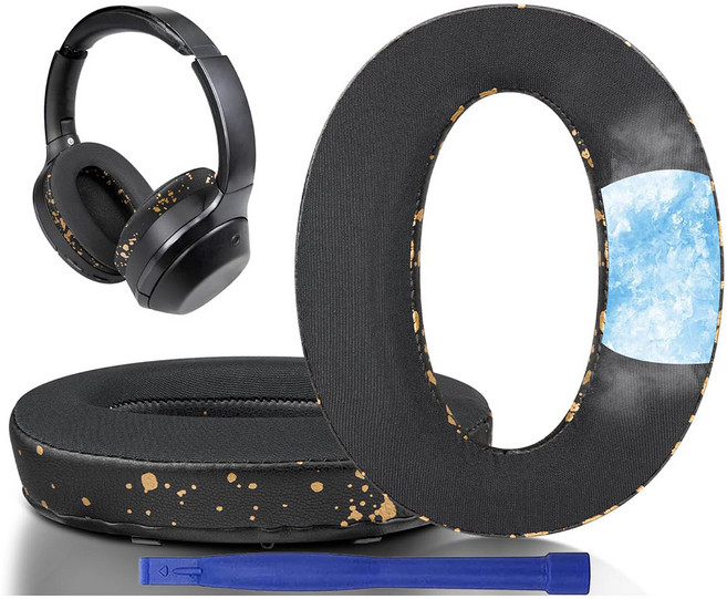 SOULWIT 교체용 이어패드-호환 모델 Sony 소니 WH-1000XM2 MDR-1000X 헤드폰 - 고밀도 폼 소음 차단 1쌍, Cooling Gel, Black+Gold, 1개