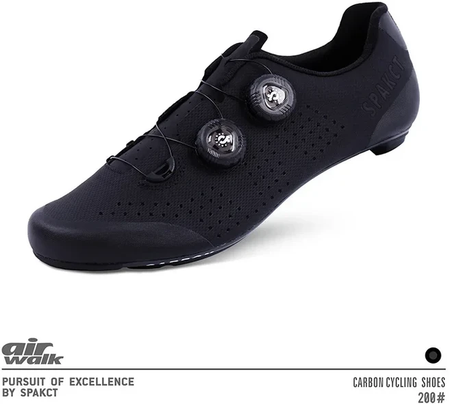 카본 파이버 로드 바이크 사이클링 락 슈즈 남녀 공용 자전거 산악 통기성 쿨링 더블 노브, D. 39, 07 Black-39, 1개