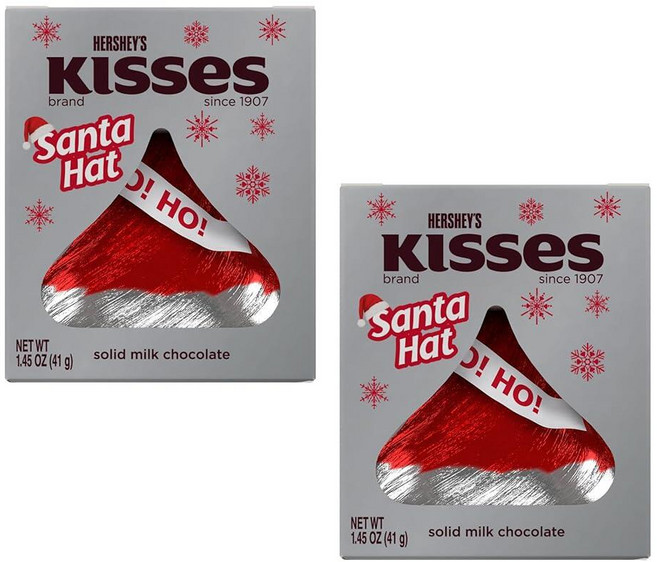 Hershey Kisses 산타 모자 - 2개 팩 - 휴일 동안 친구와 가족에게 선물하기에 좋습니다 - 41.1g(1.5온스) 키스, 41g