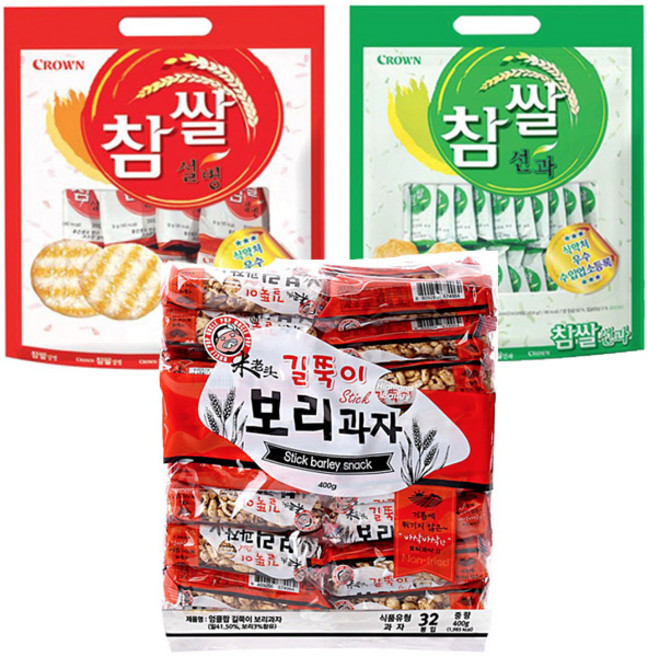 크라운 참쌀 설병 270g+ 선과 253g+ 길쭉이 보리과자 350g 각1개 총 3개, 1개