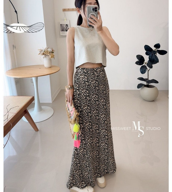 missweet正韓魚尾豹紋長裙 經典再現 時尚百搭 修身顯瘦 展現女性魅力