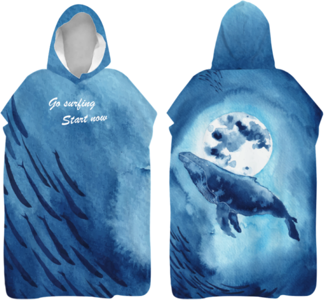 成人毛巾衣 吸水連帽浴巾斗篷 潛水/游泳/海邊適用, 【 加大款】月亮鯨【超細纖維】, 1個