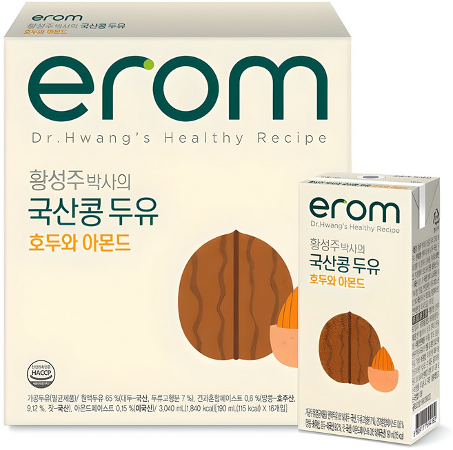 이롬 황성주 박사의 국산콩 두유 호두 아몬드, 190ml, 16개