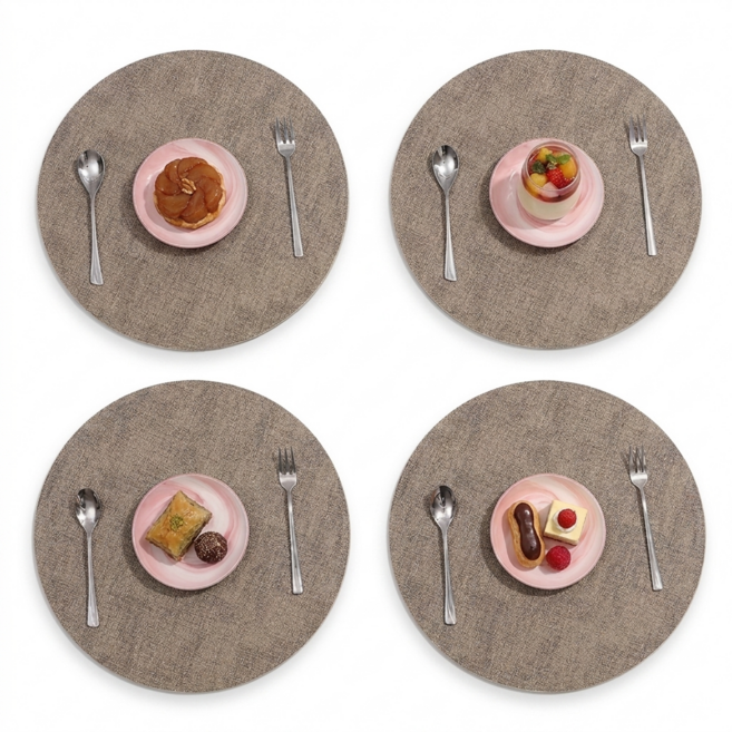 미끄럼방지 방수 식탁 테이블 매트 양면 가죽, 4개, 33CM*33CM, 살구색