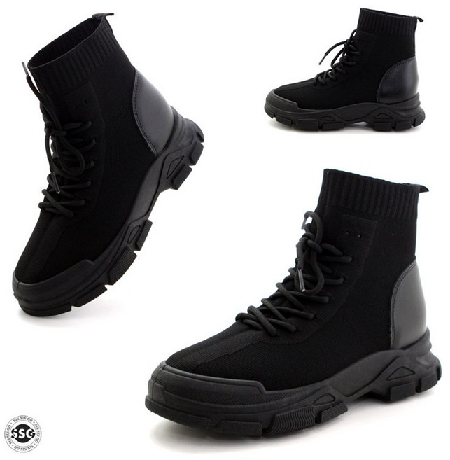 [하이탑 논슬립] 발볼편한 쿠션 삭스 니트 여성 신기좋은 스판 스니커즈 운동화KC D90