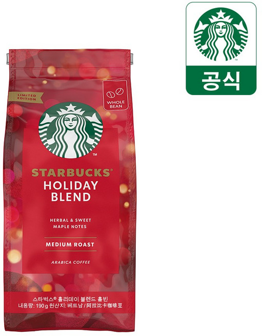 스타벅스 홀리데이블렌드 홀빈, 홀빈(분쇄안함), 190g, 1개, 190g