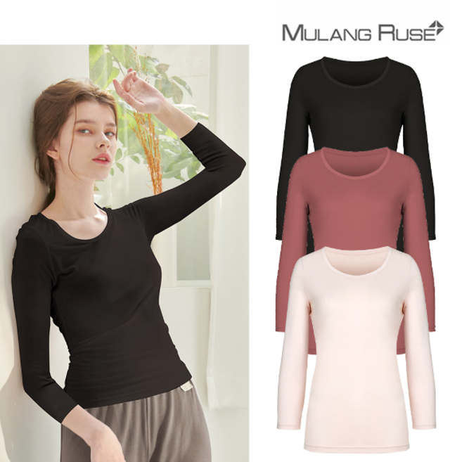 물랑루즈 여성 모달 소프티 긴팔 티셔츠 7부8부 내의 U넥 상의