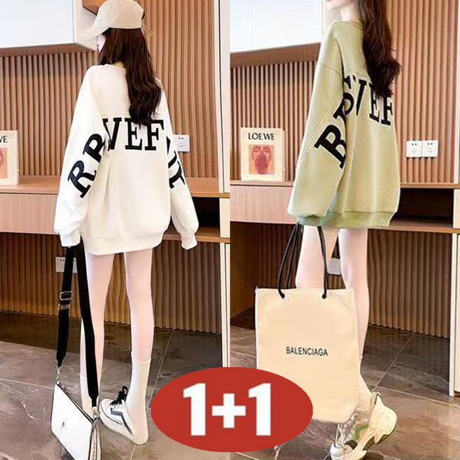 오스틱니 100kg까지 빅사이즈 1+1 맨투맨 여성 봄 가을 편한 라운드 겨울 신상기모 프린트 레터링 박시핏 긴팔 박스 긴팔티 오버핏 티셔츠 롱티심플예쁜 코디 외출 간절기