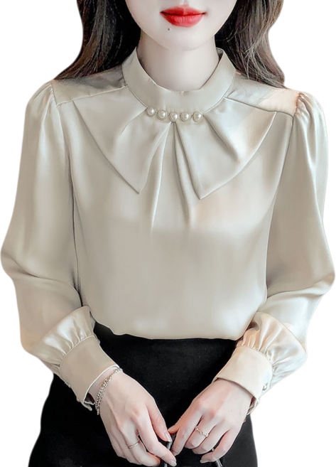 Makone 여성 가을 겨울 벌룬소매 쉬폰 이너 블라우스 티셔츠