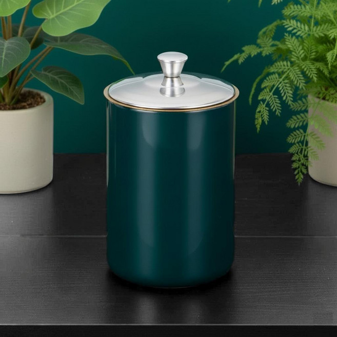 프리미엄 스테인리스 냄새 차단 밀폐형 뚜껑 재떨이, 1개, 9.5*8cm 다크그린