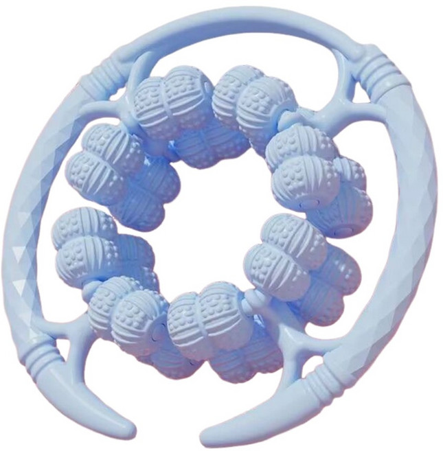 32滾輪按摩器，雙層全包覆滾輪舒壓環，頸椎腿部放鬆, 1個, 蓝色