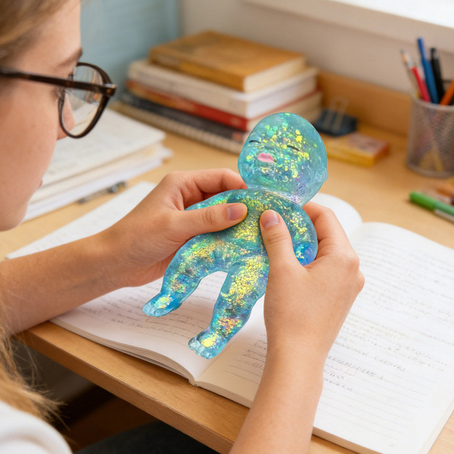 반짝이 못난이 스트레스인형 말랑이 스퀴시 스트레스볼 스트레스해소 장난감( 말랑말랑 스트레스 해소 장난감), 파란색