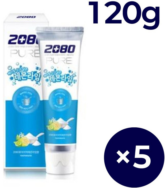 2080 퓨어 베이킹소다 담은 레몬라임향 치약, 120g, 5개