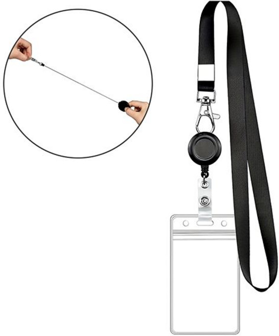 리버폭스 사원증 목걸이 릴홀더 카드케이스 출입증 카드홀더, 블랙, 1개