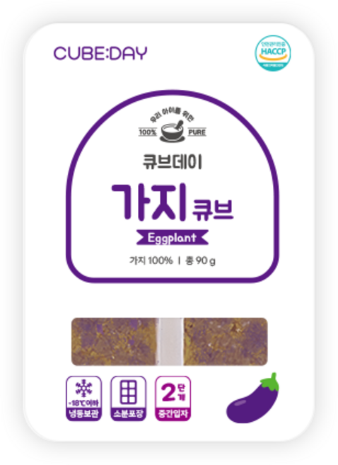 큐브데이 가지 큐브 2단계(중기 중간입자 2~3mm) 다진 야채 채소 토핑 죽, 90g, 1개