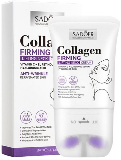 SADOER膠原蛋白滾輪頸部霜 淡化頸紋 提拉緊緻 頸部SPA按摩儀, 1件, 110ml