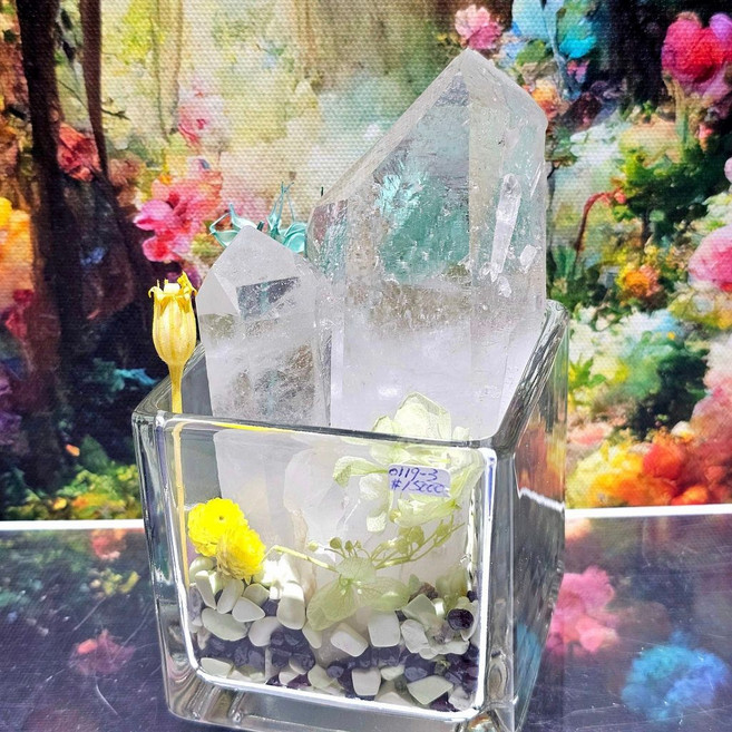 阿肯色州母子水晶盆栽 檸檬玉髓紅石榴橄欖石風水缽 居家擺飾, 1個