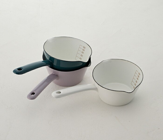 후지호로 법랑 밀크팬 소스 팬 이유식 눈금 편수냄비 14cm, 화이트, 1개