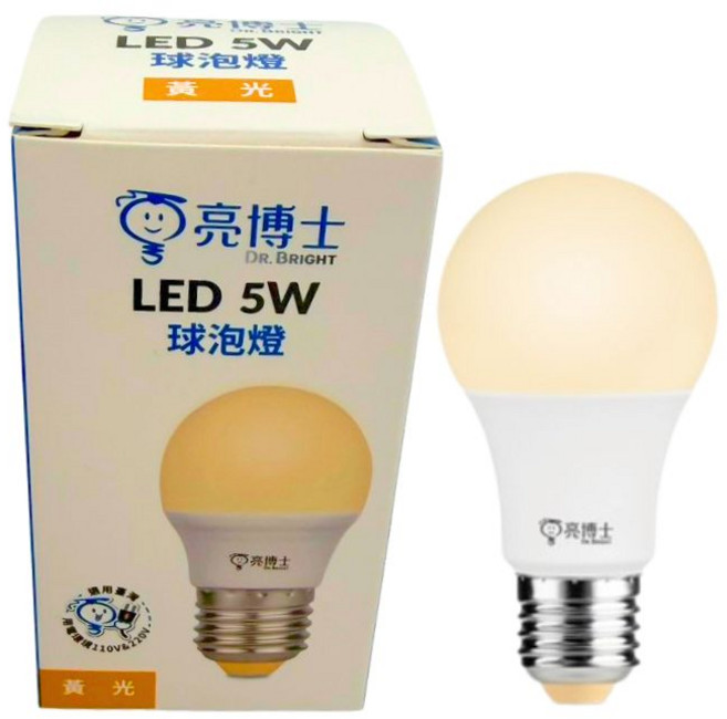 亮博士 LED 5W 球泡燈 黃光, 1個