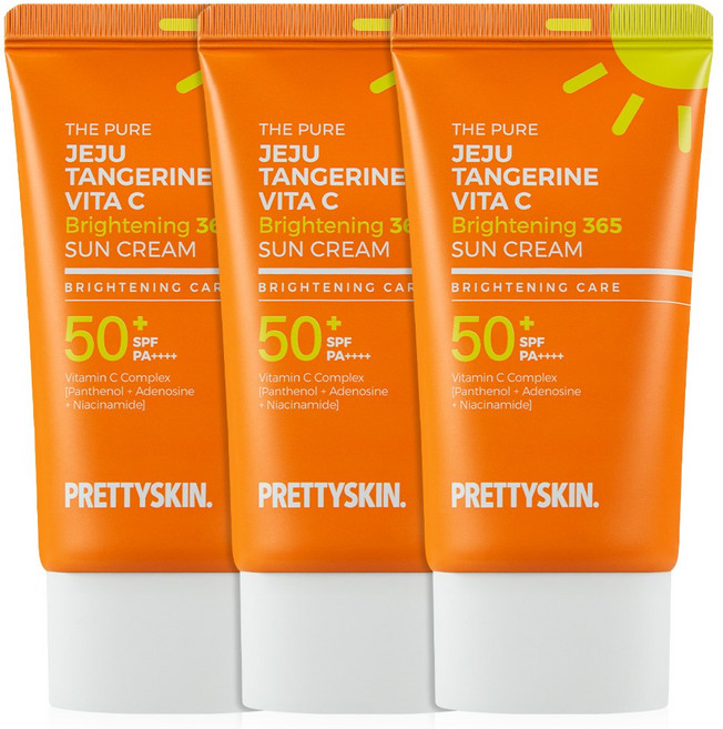 프리티스킨 더 퓨어 제주 감귤 비타C 브라이트닝 365 선크림, 3개, 50ml