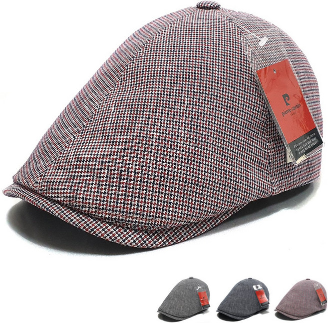 이럭셔리클럽 피에르가르뎅 린넨 체크 헌팅캡 베레모 빵모자 여름 골프 모자-CAP260237