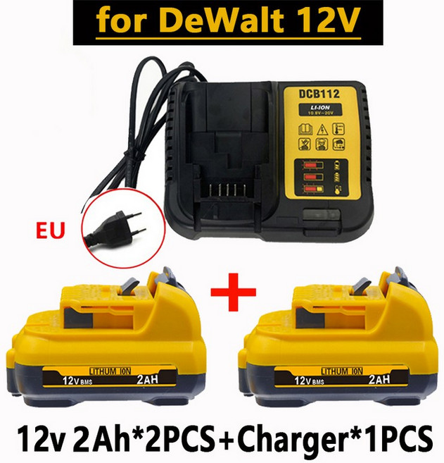 Dewalt 12V 리튬 배터리용 무선/충전식 5/6AH DCD710 DCB122 DCB120 DCB123 DCB125 DCB124 스크루드라이버 레이저 레벨, [10] 12V 2AH X2 charge X1