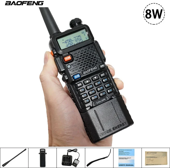 스마트밴드 스마트워치 미밴드Baofeng 장거리 UV-5R 워키토키 듀얼 밴드 UHF VHF 양방향 cb무전기 충전 C타, 05 인, 02 1PCS TypeC