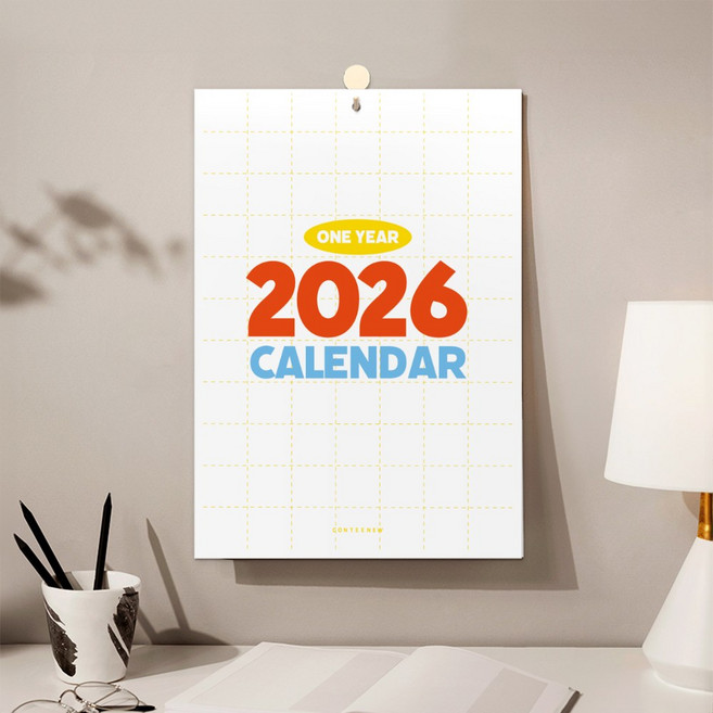 2026년 투톤 컬러 벽걸이 캘린더 달력, 타공형, A3 사이즈