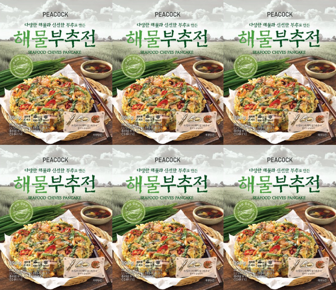 피코크 해물 부추전 수량 냉동, 6개, 390g