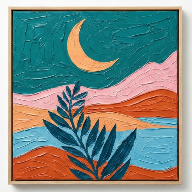 오컴멀 DIY 힐링 유화 그리기 입문용 초보용 페인팅 붓 물감 세트, Easy_초승달 아래 풀잎, 1세트