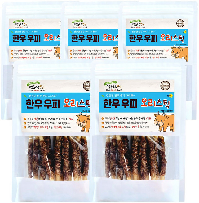 멍도락 한우우피스틱 100% 한우껌 오래먹는 강아지껌 국내산 수제간식, 한우우피 오리스틱, 90g, 5개